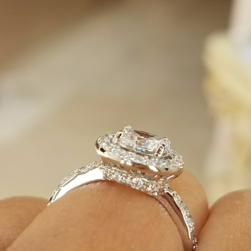 14k white gold plated Engagement Ring sizes 5 6 7 8 9 10 - Picture 2 of 8